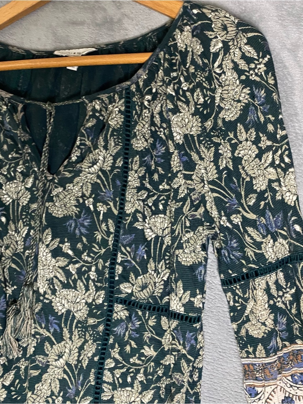 Lucky brand Green paisley Long Sleeve Whimsical Fairy Earthy Floral size Small - Picture 2 of 9